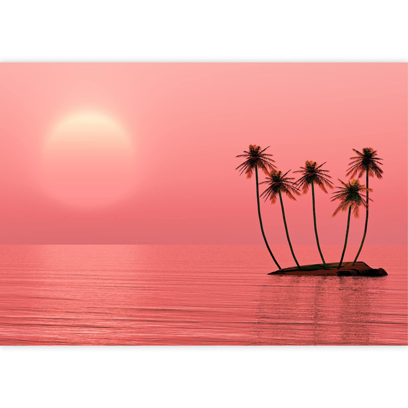 Grand papier peint adhésif Palms Island at Sunset Sea, L 100 po x l 144 po
