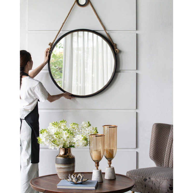 Miroir rond 19,5 po Cleveland, H 19,56 po x l 19,56 po, Noir / Argenté