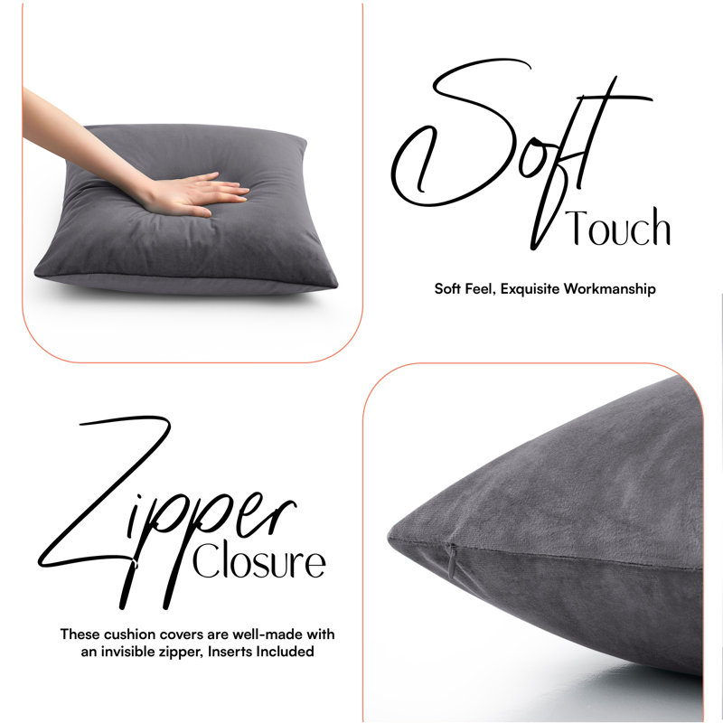 Plain Velvet Cushion Cover-(Pack of 4), Charcoal