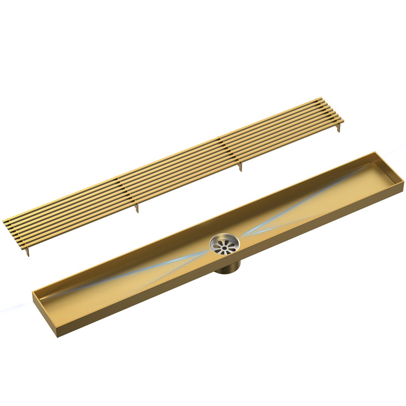  Garniture de drain de douche 23,62 po x 3,15 po, Or brossé
