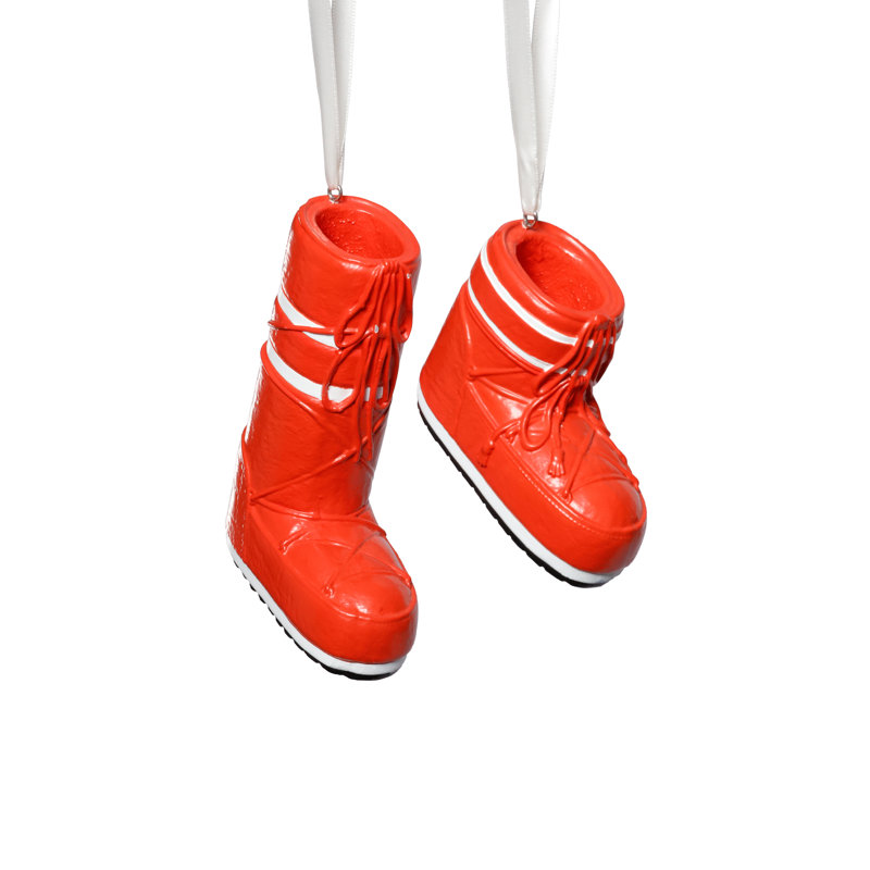Après Ski Boot Holiday Ornaments, 6 Hanging Pieces (3 Sets of 2 Assorted Sizes), Red