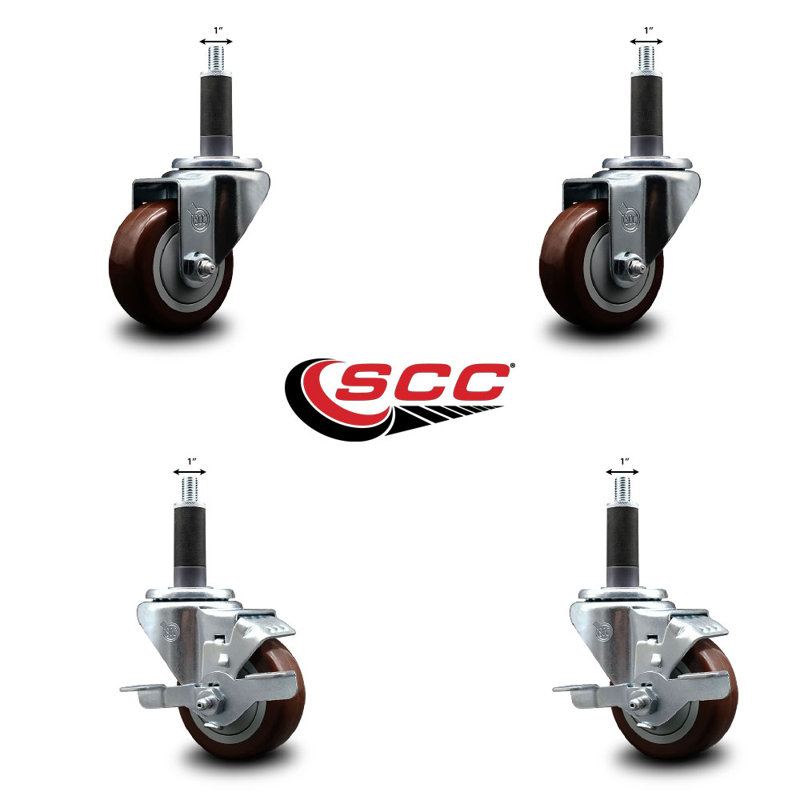 Ensemble de roulettes extensibles pivotantes en poly sur roulettes 2 freins SCC TLB 3 po x 1 po, Marron