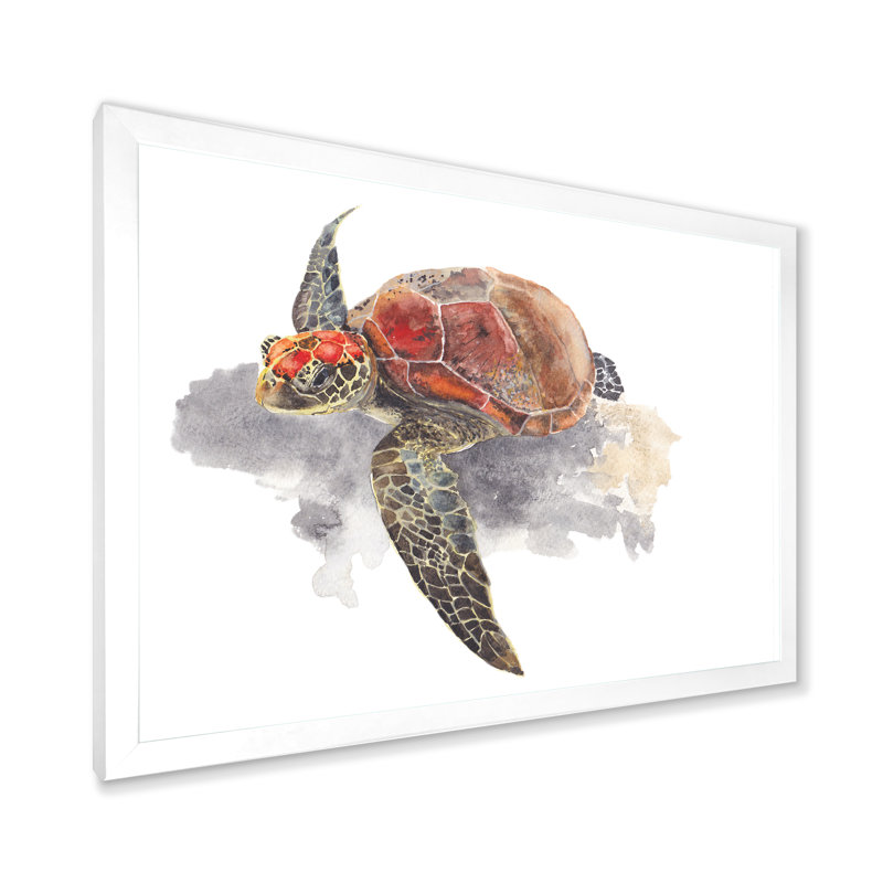 Tortue de mer - reproduction sur toile avec cadre flottant, H 12 po x l 20 po x P 1 po, Cadre photo blanc