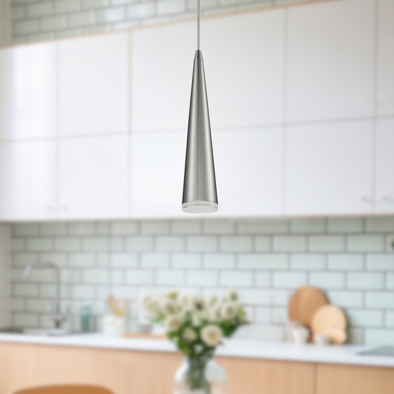 Mina 1 - Light LED Pendant, Brushed Nickel, Brushed Nickel, 12" H x 4.75" W x 4.75" D