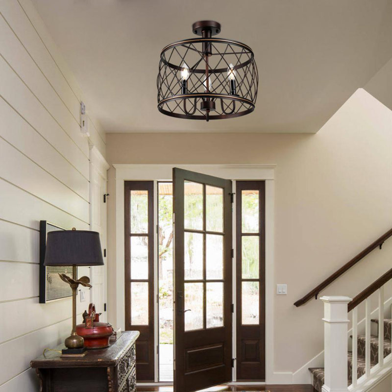 Hardoby 15.7 " Trellis Cage Semi Flush Mount Ceiling Light (Oil bronze)