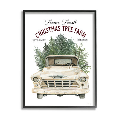 «Christmas Tree Farm Vintage Car Holiday», encadré noir, estampe numérique de Cindy Jacobs