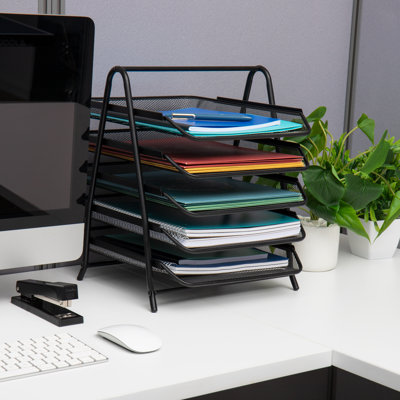 Mind Reader 5-Tier Paper Tray, Desktop Organizer, File Storage, Workspace, Office, Metal Mesh, 11.75"L x 14"W x 15"H