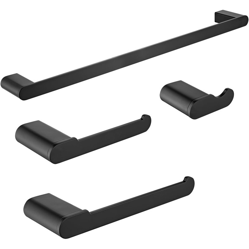 Matte Black Bathroom Hardware Set, 4-Piece Towel Bar, Toilet Paper Holder, Robe Hooks - Stainless Steel