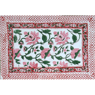 Floral Vine Block Print Set of Four Cotton Placemats