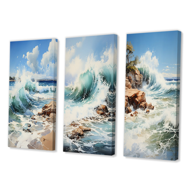 Beach Photo Coastal Symphony - Ensemble de 3 pièces d'art nautique et de plage, Toile tendue, H 20 po x l 36 po