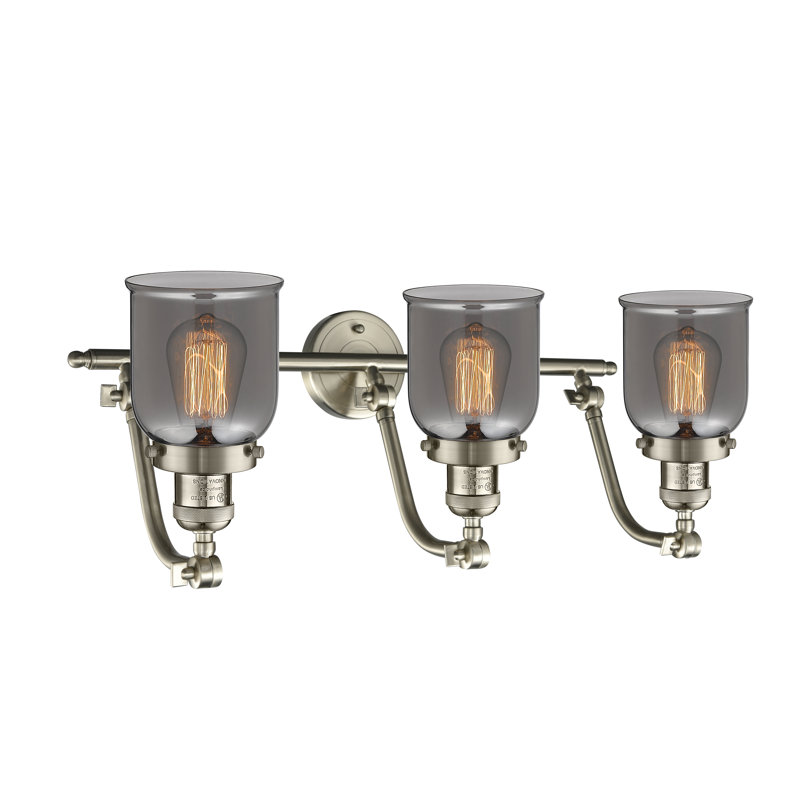 Luminaire de meuble-lavabo 3 lumières 28 po Bell, Nickel satiné brossé, Ampoule à DEL rétro de 6 watts, Plaqué couleur fumée