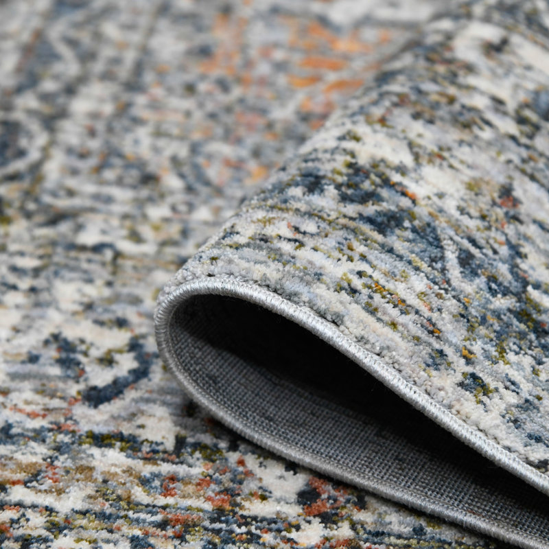 Gray and Ivory Rectangular Oriental Synthetic Area Rug 5'3" x 7'6"
