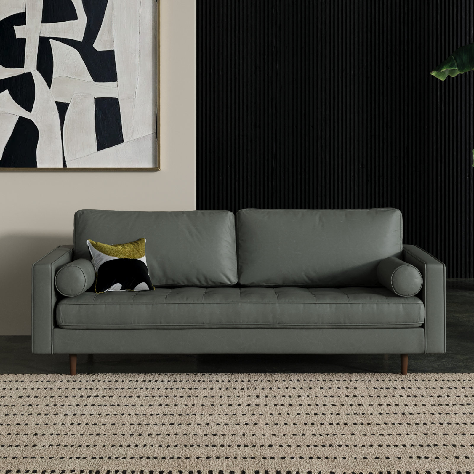 Pritchett 84" Vegan Leather Sofa, Slate Grey Vegan Leather