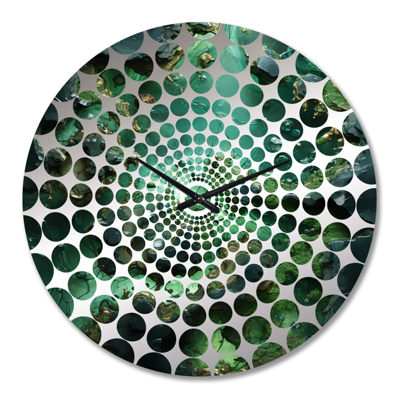 Green Crystal Geode Fusion - Abstract Marble Wall Clock, Large