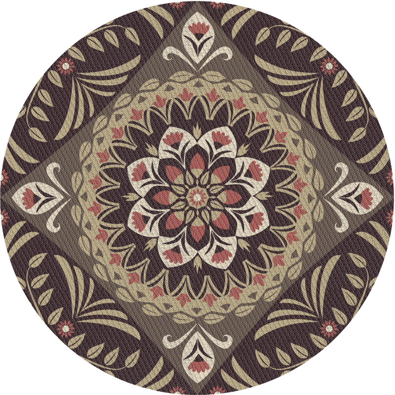 Tapis décoratif à fleurs brunes Dougan, Rond 6 pi