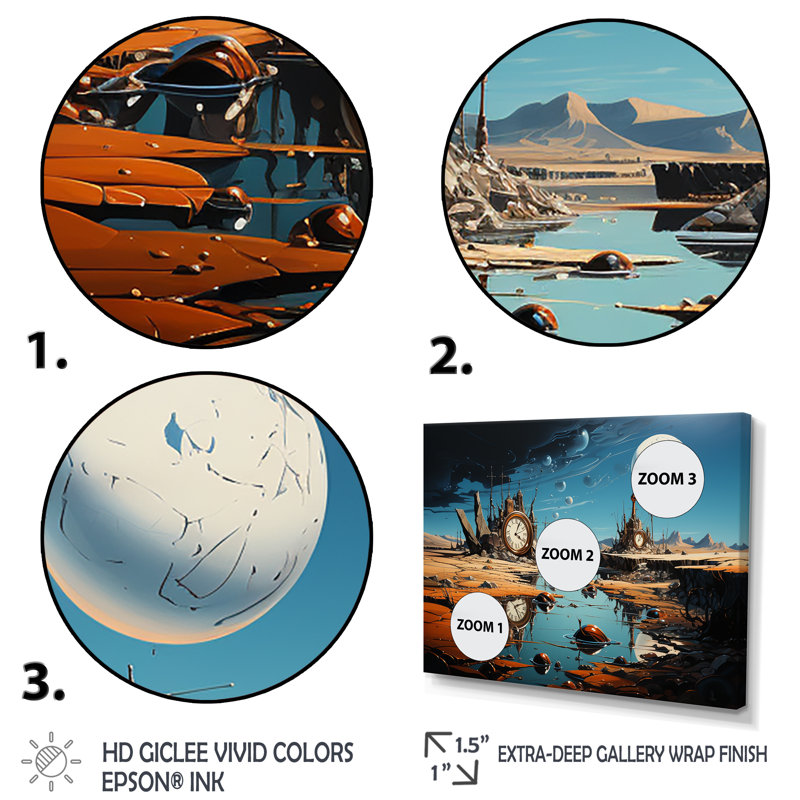 La persistance de Dali surréel V - art mural surréalisme, H 24 po x l 32 po x P 1 po, Cadre flottant noir