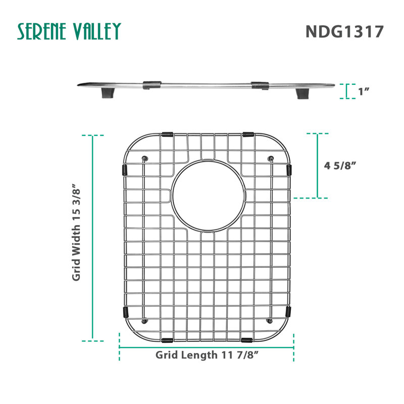 Grille d'évier en acier inoxydable robuste à drain arrière 11,85 po x 15,47 po