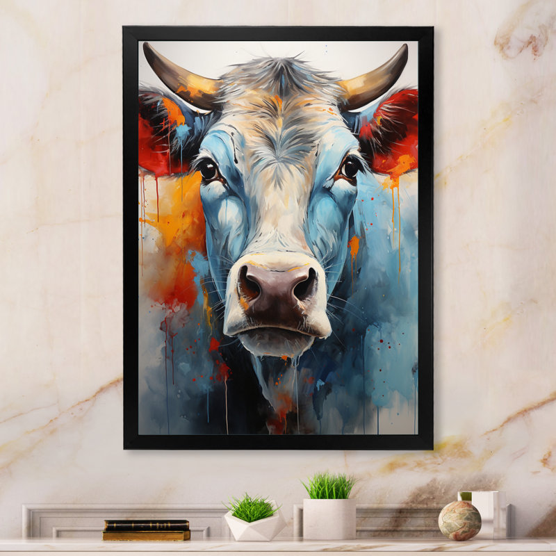 Vache de vache encadrée sur toile, Cadre photo noir, H 32 po x l 24 po x P 1 po