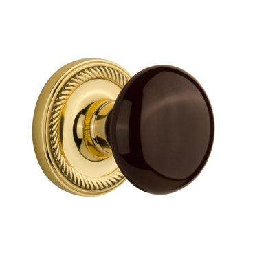 Bouton de porte de mortaise intérieure en porcelaine brun avec rosette Rope