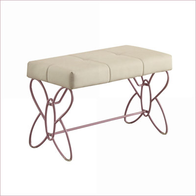Bench, Modern Butterfly Style with Snow White Faux Leather Seat & Purple Metal Base | Bedroom Entryway Living Room | Purple | Faux Leather