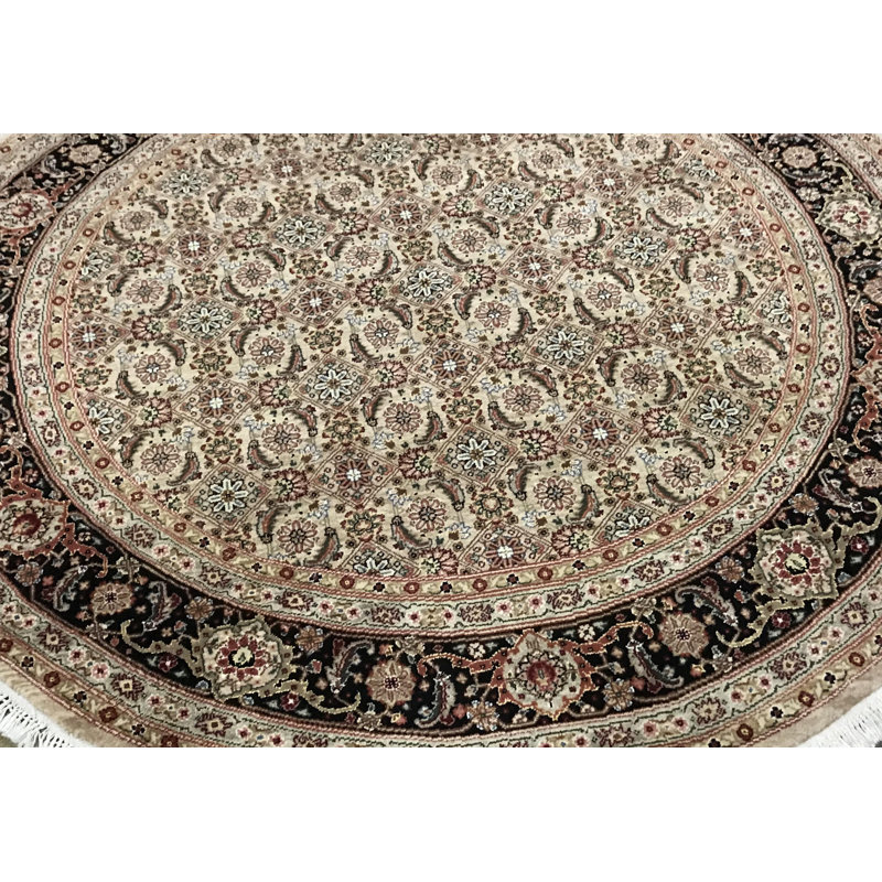 Tapis beige et noir noué à la main de haute qualité