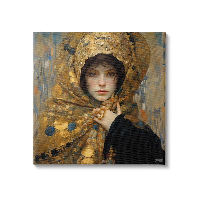 Femme, art mural sur toile dorée à motifs par Rb, H 30 po x l 30 po