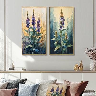 Herbal Serenity in Green Pastels Impressionist I - Art mural floral 2 panneaux