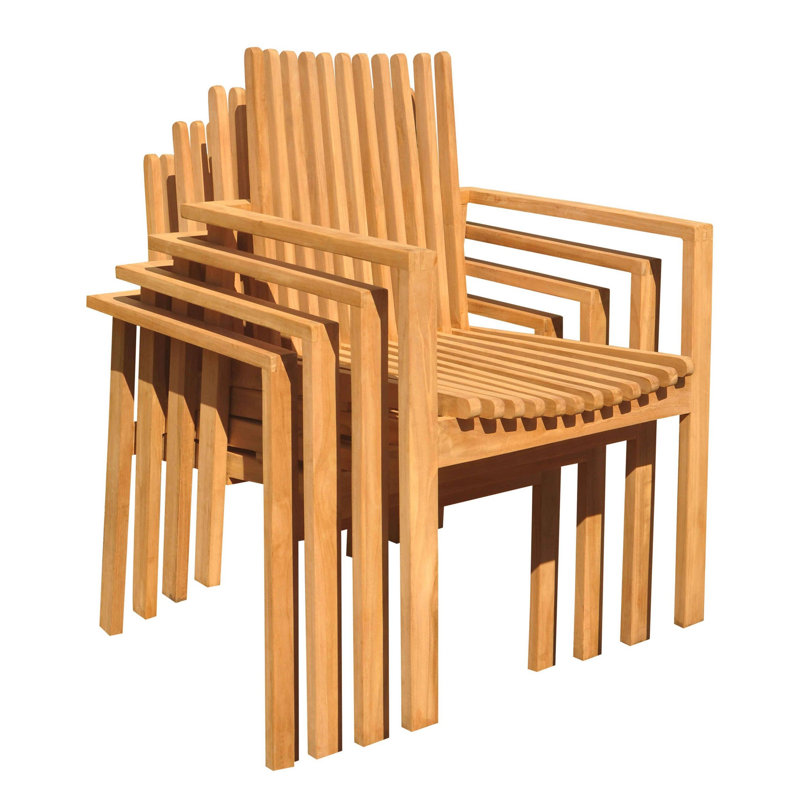 4 Seats 5 Pcs Grade-A Teak Wood Dining Set: 36" Square Table And 4 Clipper Stacking Arm Chairs #11CP0804, 2