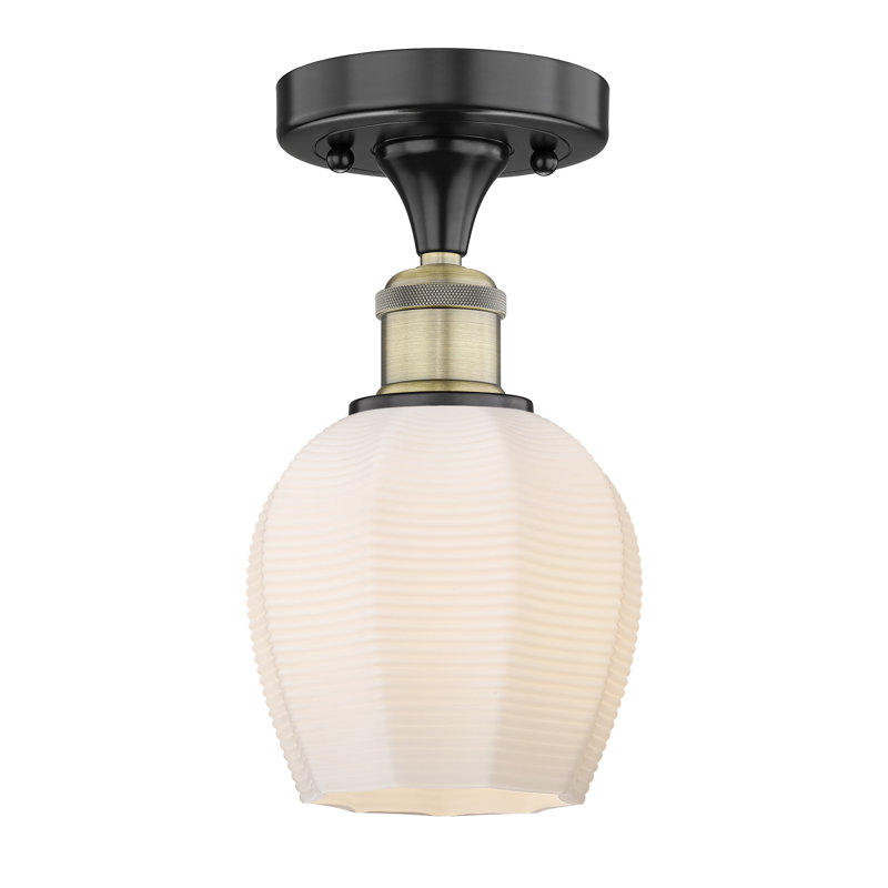 Plafonnier semi-encastré en verre Catie, Laiton antique noir, Blanc mat