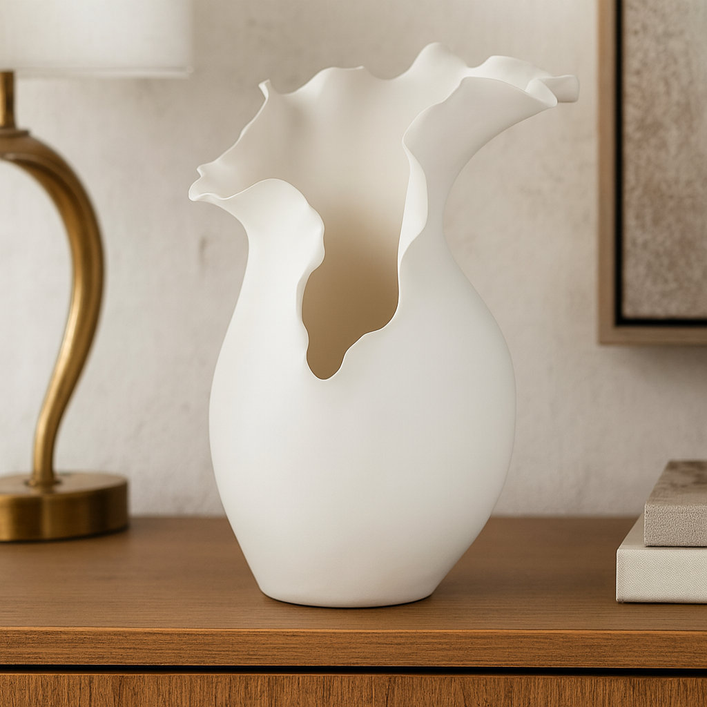 Bia Ceramic / Porcelain Table Vase, White, 14.8" H x 9.15" W x 9" D