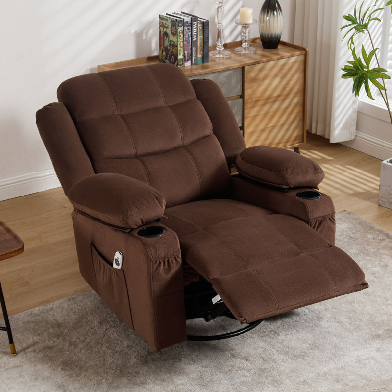Fauteuil inclinable et pivotant avec massage vibrant et chauffant, Microfibre/microsuède brun
