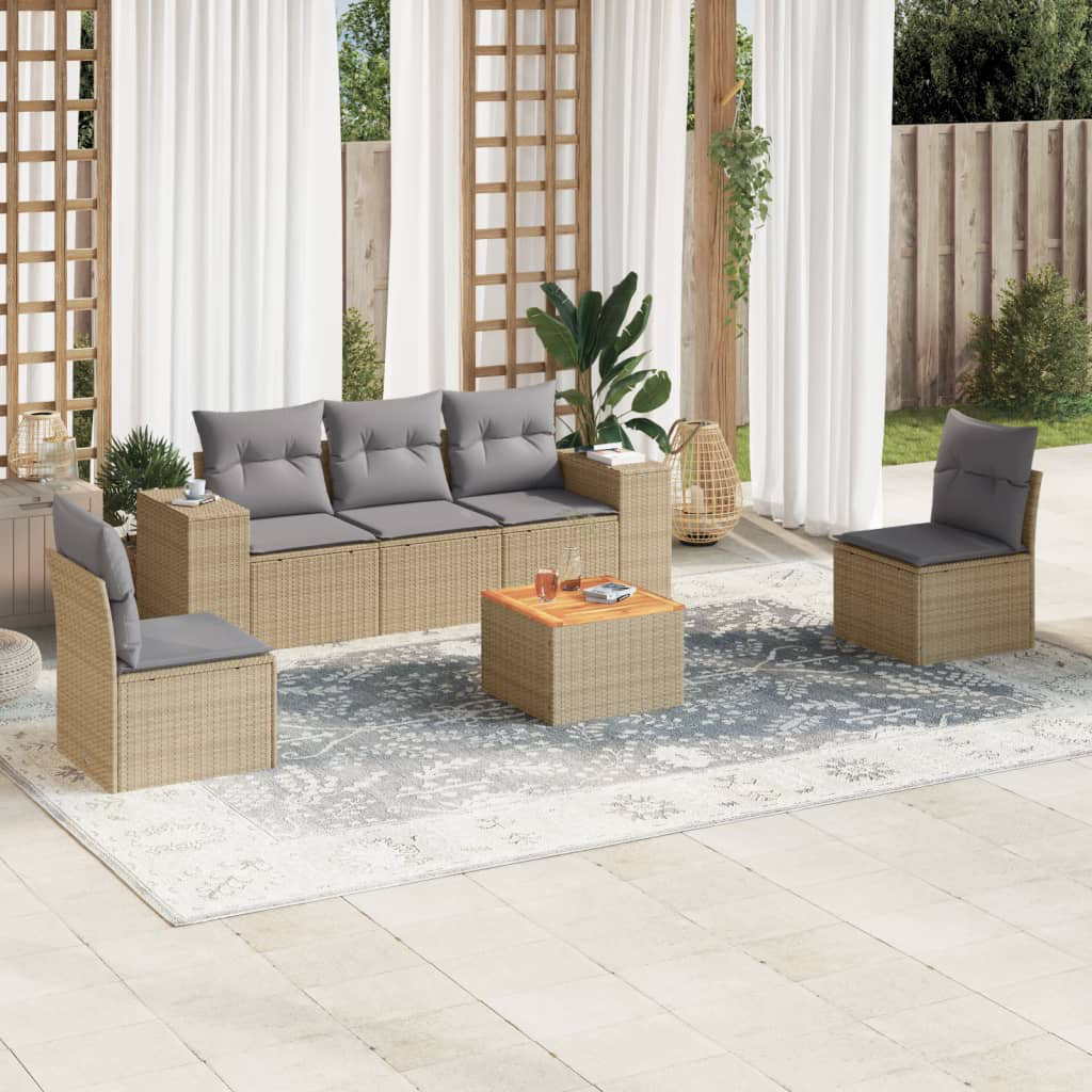 Vidaxl 6-Tlg. Garten-Sofagarnitur mit Kissen Grau Polyrattan