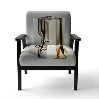 Black And Gold Cubic Expression I - Upholstered Modern Arm Chair, Gold Accent Chair