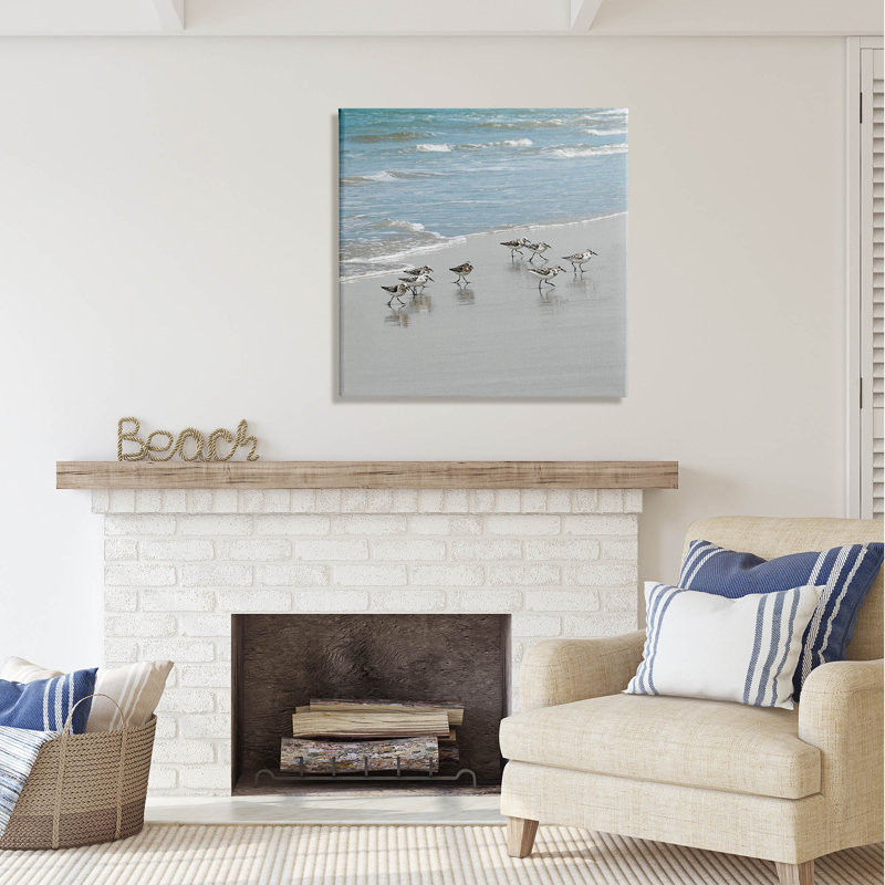 Sandpipers Flock Sandy Beach Shore Canvas Wall Art by Natalie Carpentieri, 30" H x 30" W x 1.5" D
