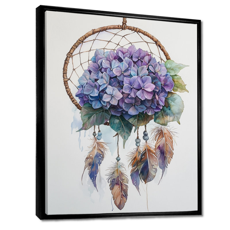 Kibler Hydrangea Dreamcatcher II - hortensia, décoration murale, Noir, Reproduction avec cadre flottant, H 20 po x l 12 po