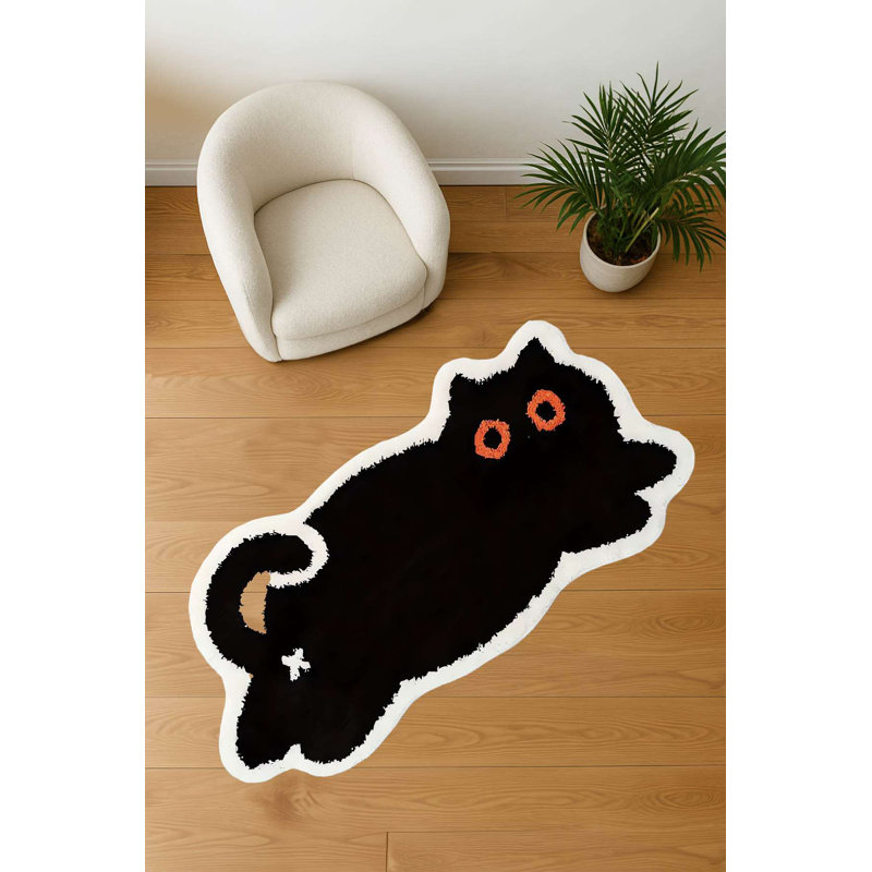 Tapis fantaisie en forme de chat minuit 100% coton lavable à la machine 4 pi x 6 pi