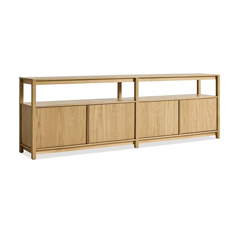 Open Plan Low Bookcase with Storage, White Oak, (2 Sheves) 26" H x 80" W x 13" D