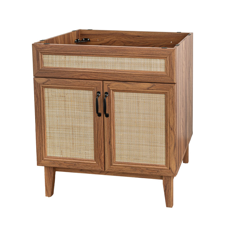 Javer 30 in. W x 18 in. D x 33 in. H Bohemian Rattan Freestanding 2-Shelf Bath Vanity Cabinet Base Only (Sink Basin not Included), Walnut