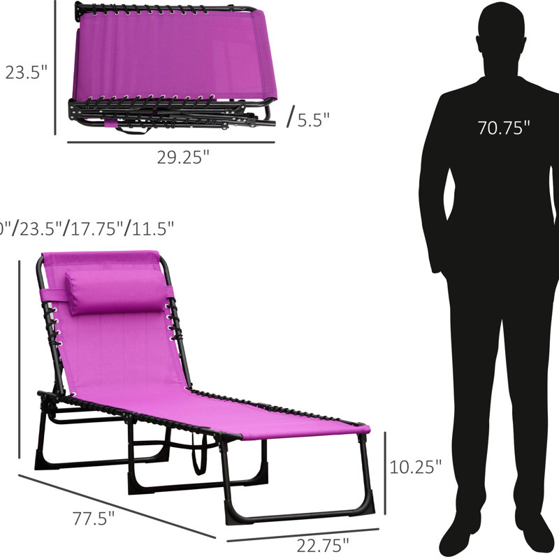 Chaise longue de piscine pliable mauve avec coussin et méridienne ajustable pour la plage