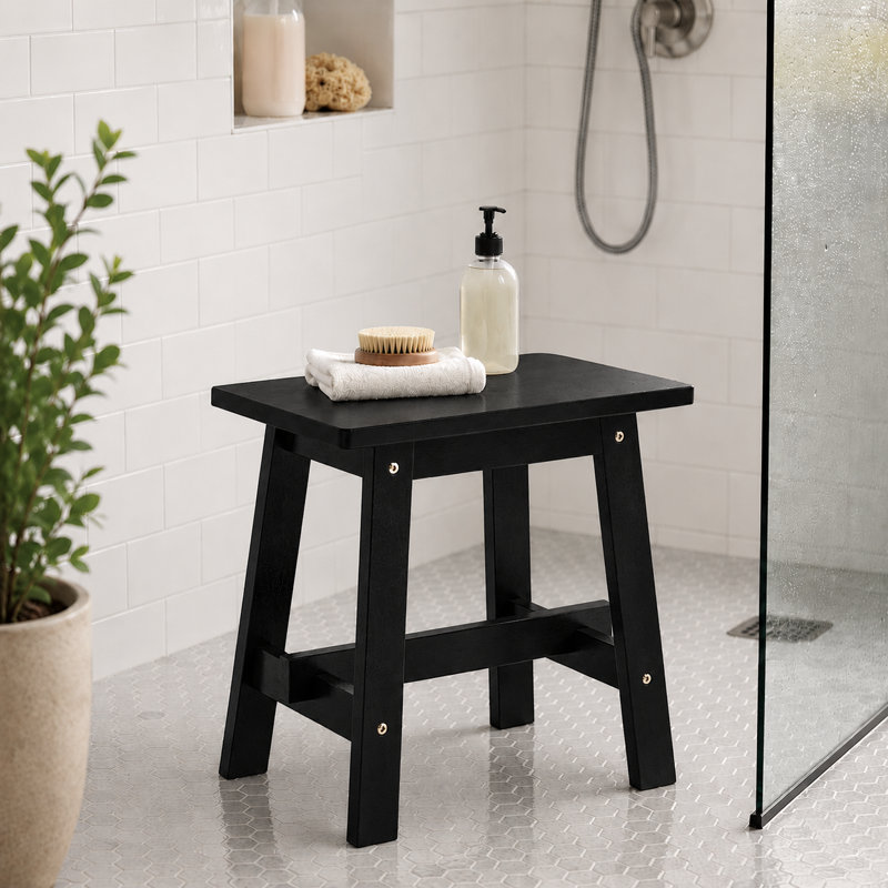 18" Acacia Shower Bench For Inside Shower - Wooden Shower Stool Benches Waterproof For Shaving Legs - Bench Seat With Storage Towel Shelf For Bathroom