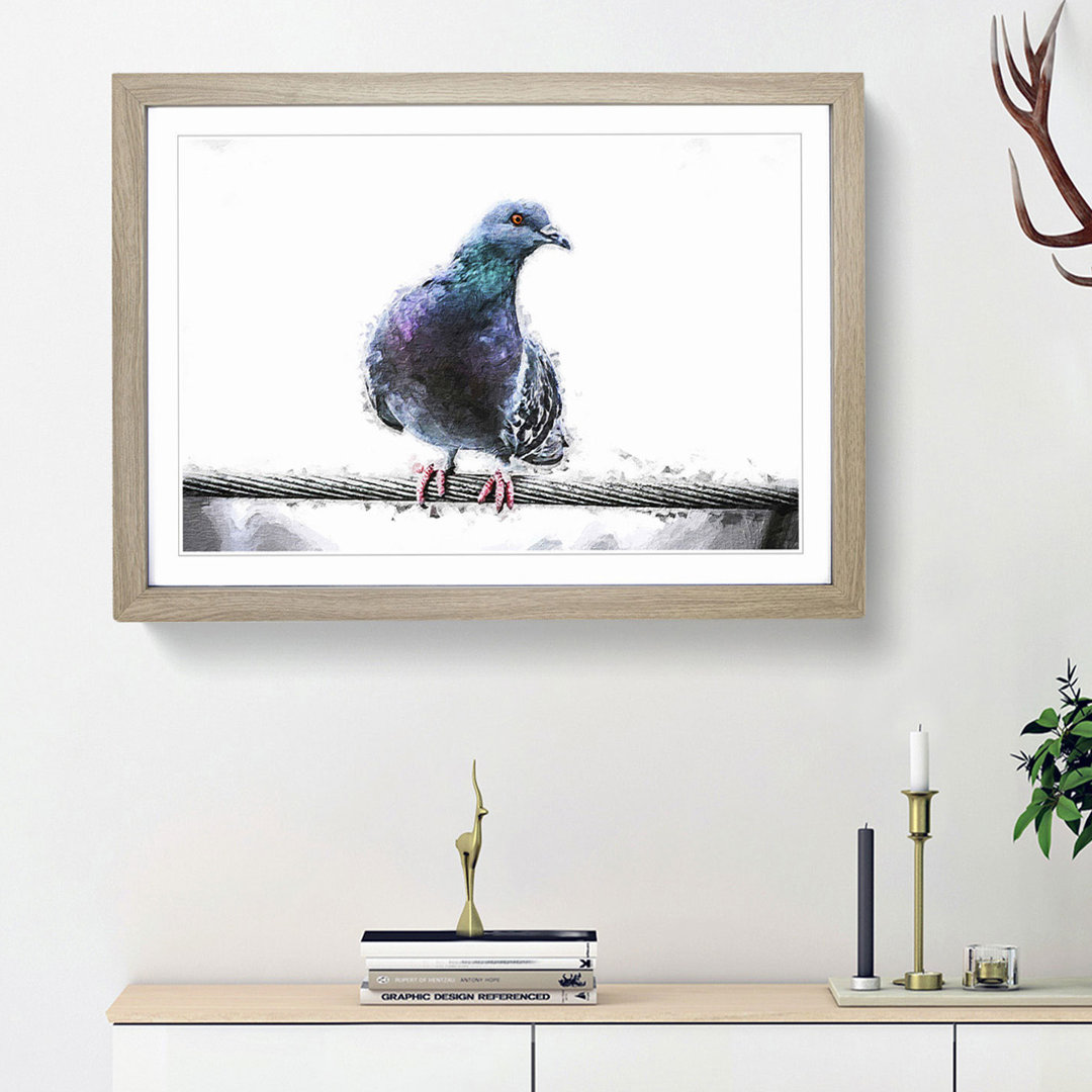 Pigeon Bird on a Wire - Picture Frame Painting Print