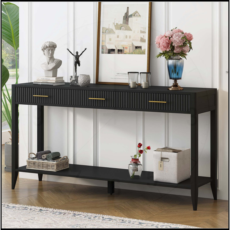 High-Quality Console Table with Vertical Stripe Drawers for Various Rooms, Black
