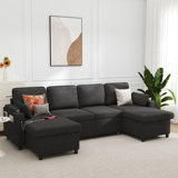 U-shape 2-in-1 Sleeper Sofa Pull-Out Couch with USB Charging