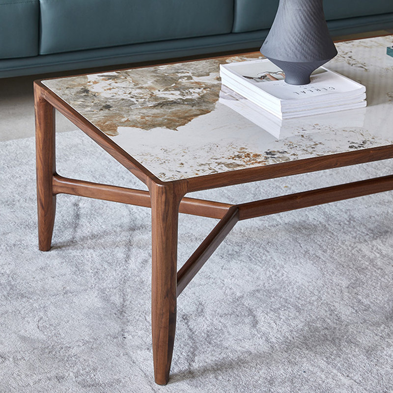 Table basse Slab avec pieds en bois massif, H 16,53 po x L 55,11 po x l 27,55 po