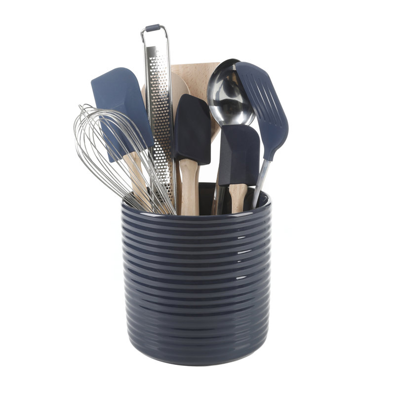 Navy Blue 10-Piece Kitchen Tool Set with Ceramic Crock