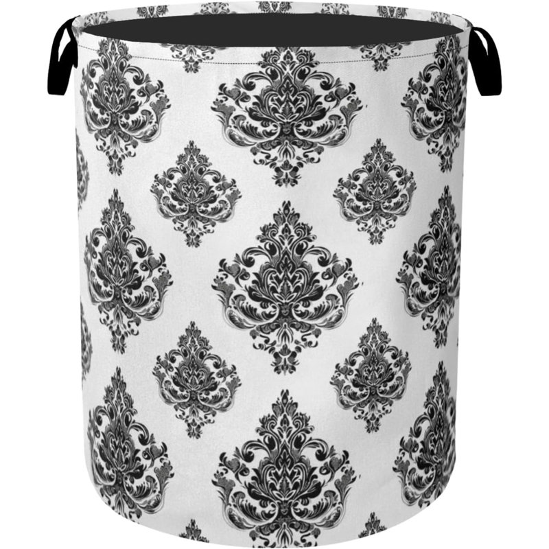 Damask Flower Foldable Laundry Hamper - Waterproof Fabric Storage Basket With Handles, Clothes Hampers For Laundry,Bedroom,Dorm