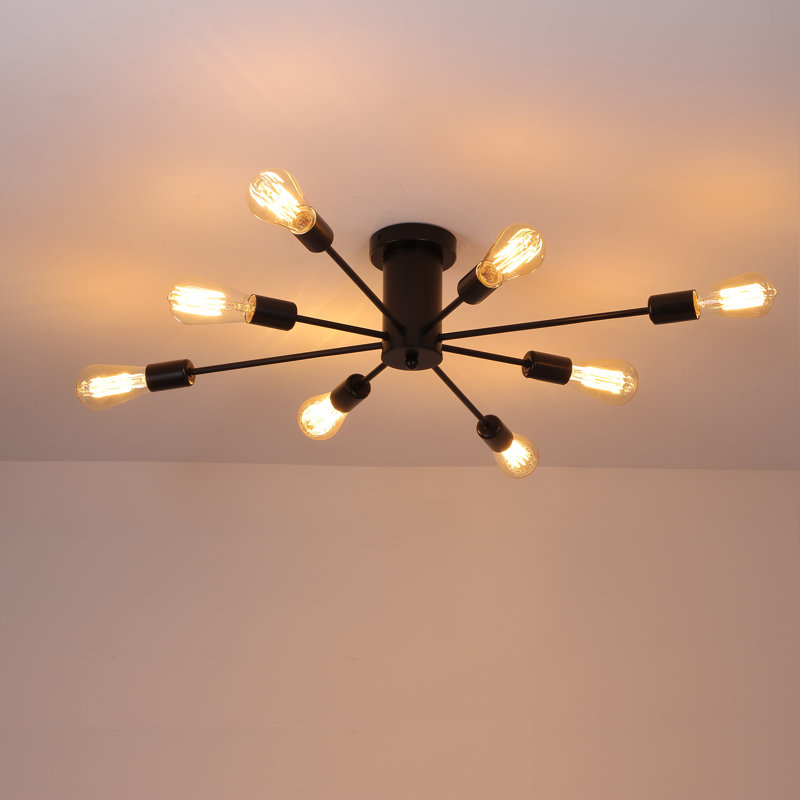 Jacobson Semi Flush Mount  8-light Sputnik Ceiling Light Modern Ceiling Light For Living Room and Bedroom, Black