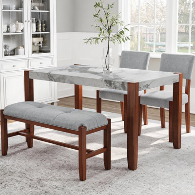 Ensemble de salle à manger 4 pièces, 1 table avec 2 chaises rembourrées et 1 banc pour la salle à manger