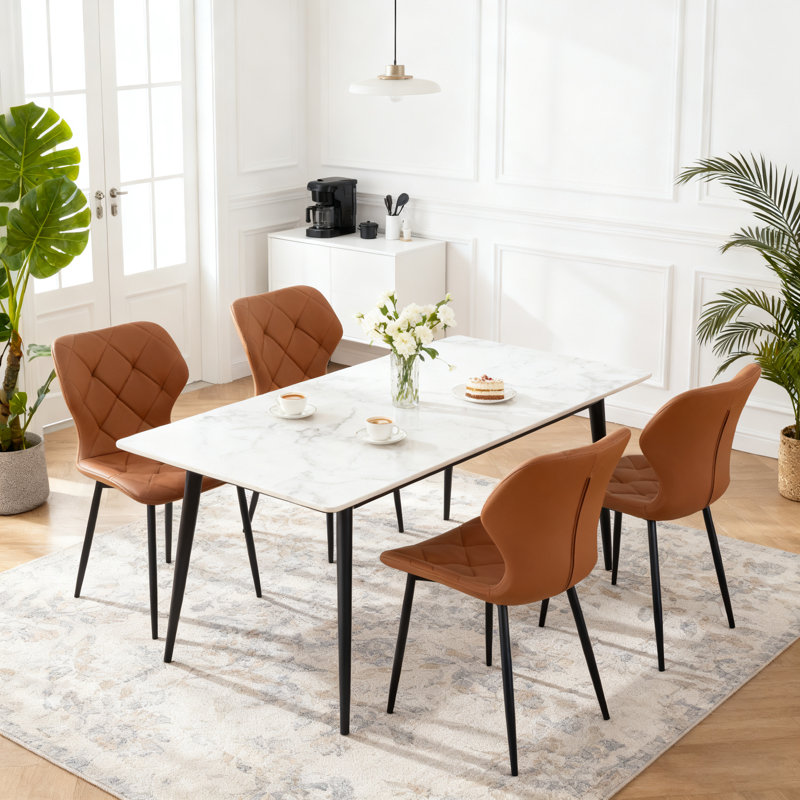 Upholstered Armless Dining Chair With Wraparound Backrest, Faux Leather Coffee