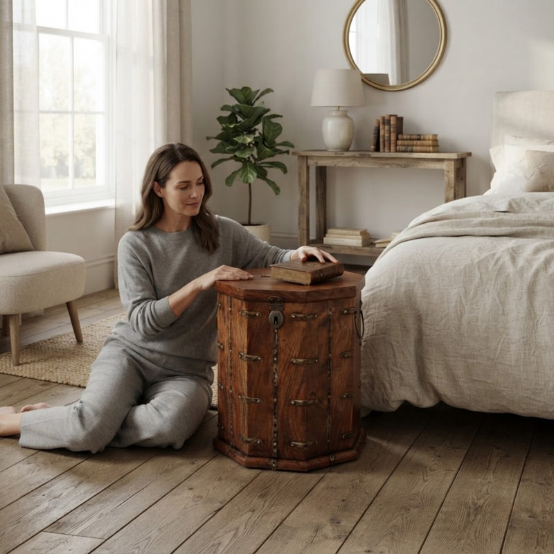 Stylish Solid Acacia Wood Accent Chest - Oak Finish Natural Grain & Knots Hand Finished Scandinavian Storage Furniture for Home